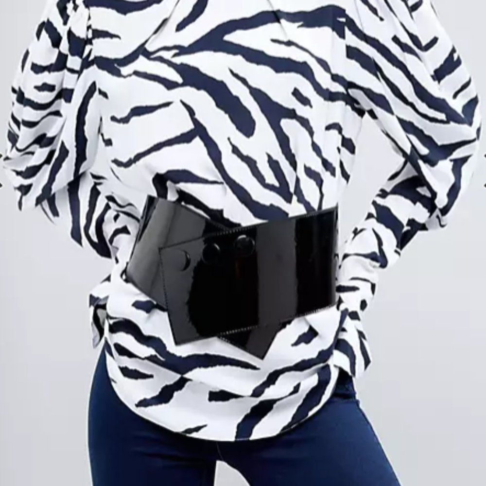 ASOS Black Patent Button Belt Large